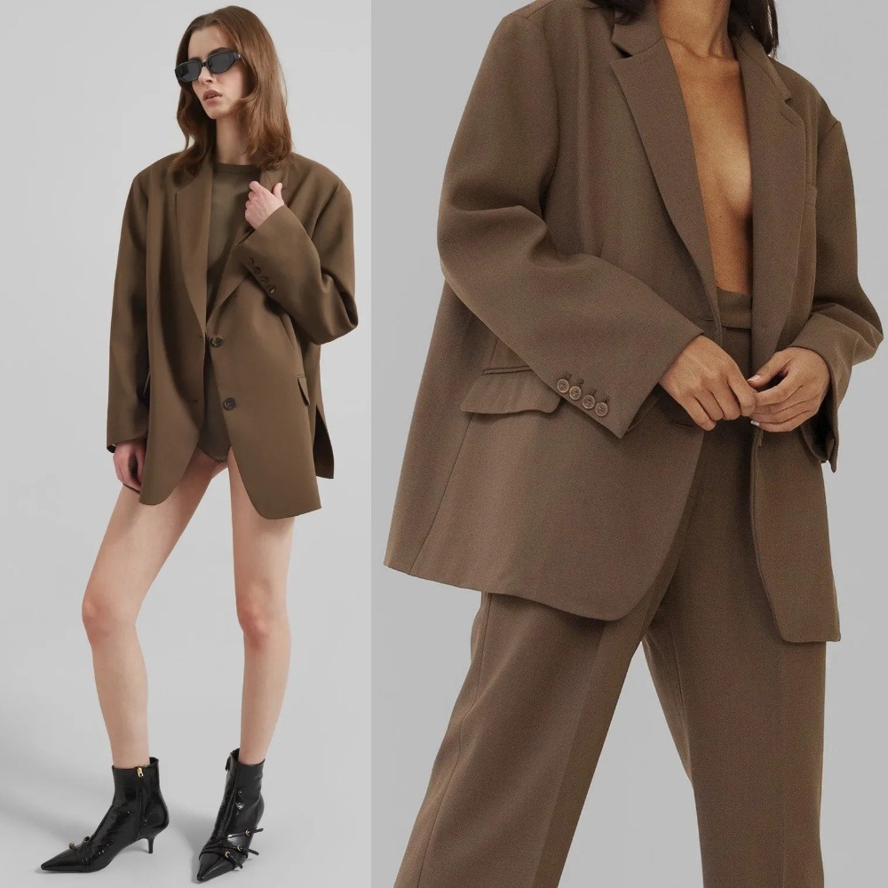 NWT The Frankie Shop Bea Blazer Chocolate Brown XS Oversized Jacket